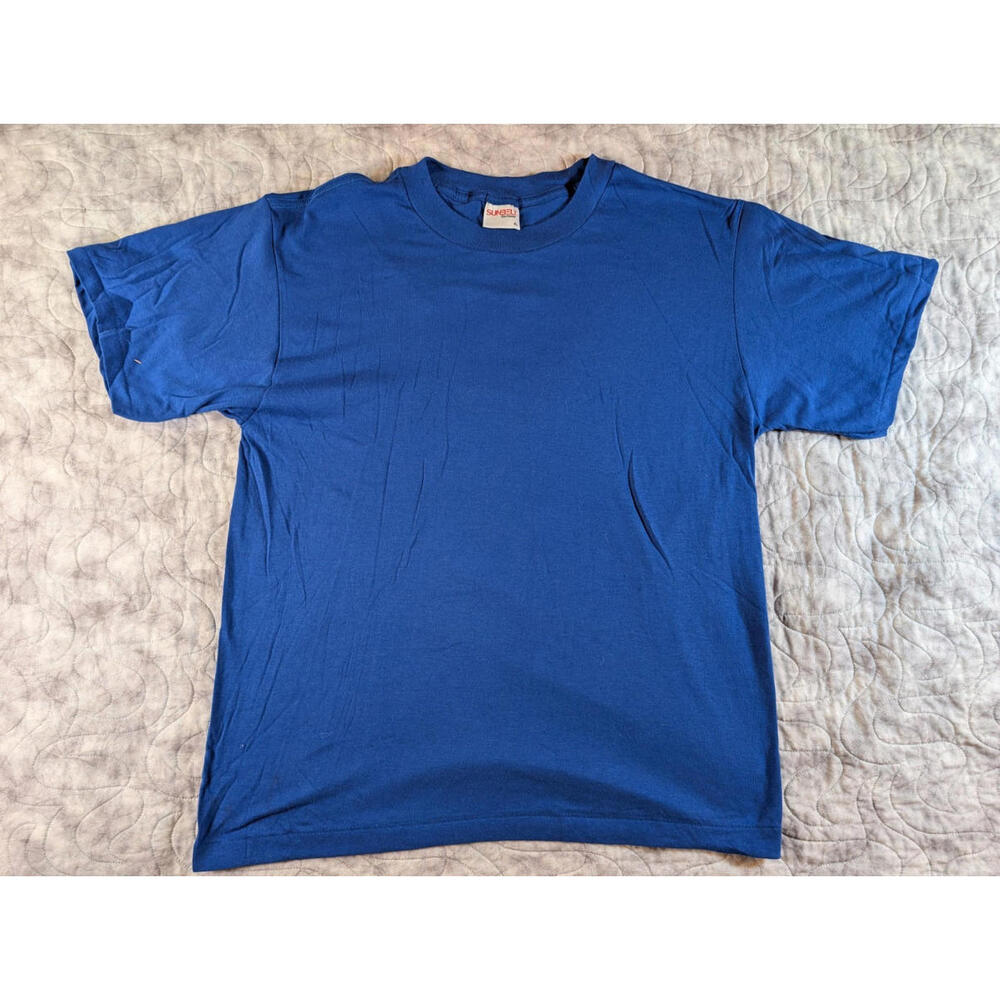 Vintage 80s Blank Royal Blue T-Shirt Single Stitch Sunbelt Sportswear USA XL